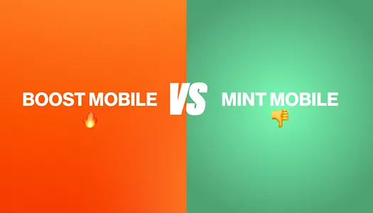 Boost Mobile and Mint Mobile with a split orange and green background