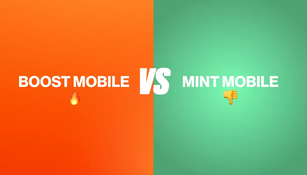 Boost Mobile and Mint Mobile with a split orange and green background