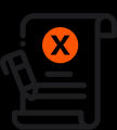 con of a black document and pen outline featuring an orange "X" mark