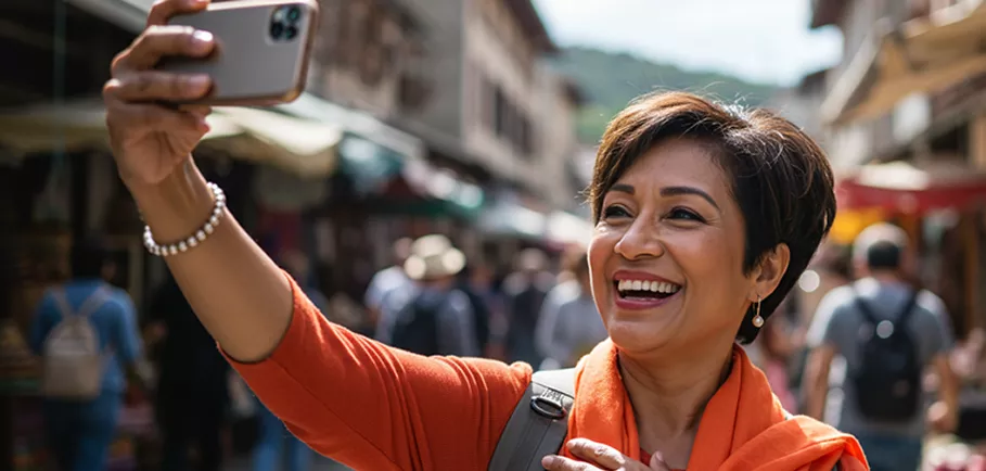 Woman smiling while taking a selfie