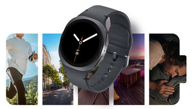 Un smartwatch y un collage con forma de batería