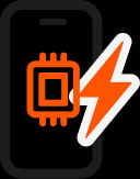 Smartphone con un chip de CPU naranja y un rayo.