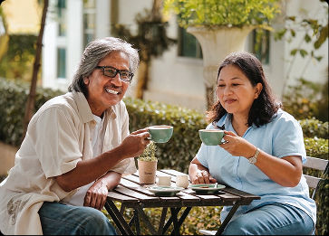 Pareja disfrutando del café al aire libre