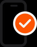 Smartphone con una marca de verificación naranja.